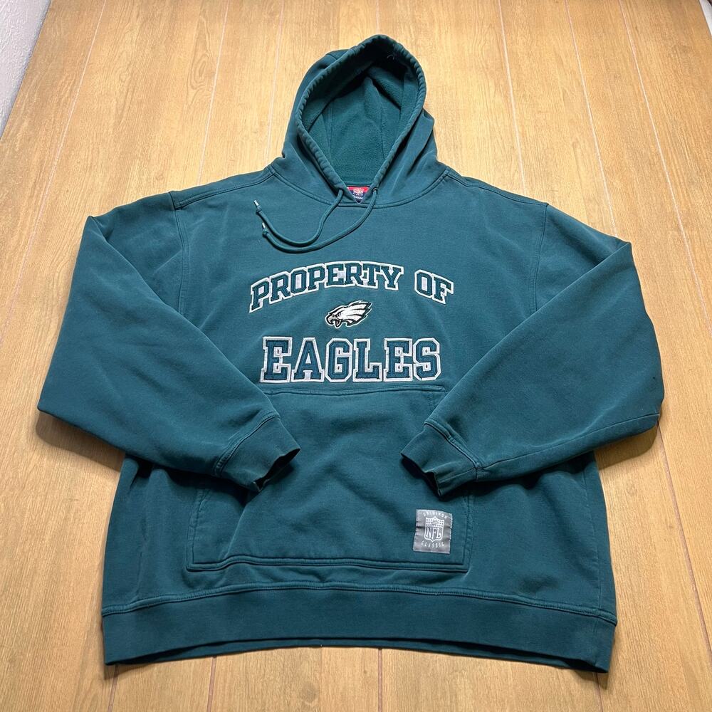 Vintage Philadelphia Eagles Reebok NFL Football Hoodie Pullover Sz Large Y2K